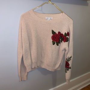 Embroidered Rose Cropped Sweater